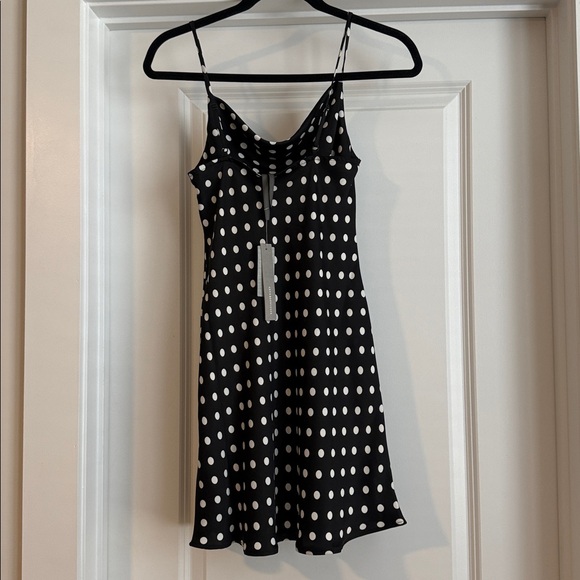 Anthropologie Cowl-Neck Slip Mini Dress Black White Polka Dot | NWT | XS Petite - Picture 5 of 9